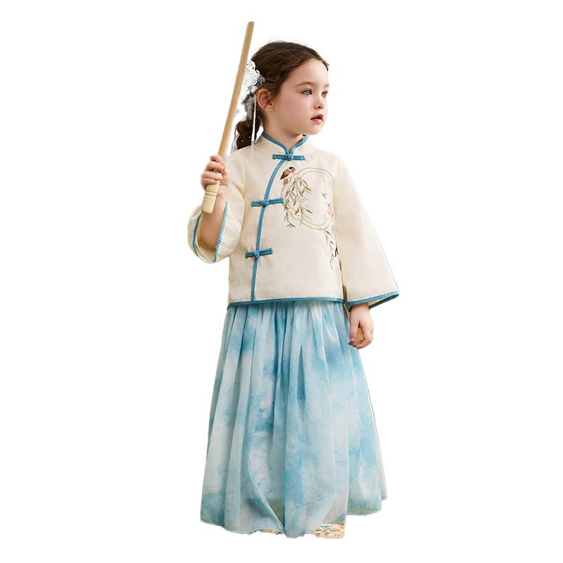ASK JUNIOR Girls Traditional Chinese Style Top & Mesh Skirt Set 120