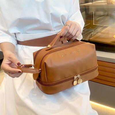 Handliche Kosmetiktasche aus PU-Leder, große Kapazität, Trennwand, Aufbewahrungstasche für Hautpflegeprodukte, einfache wasserdichte Kulturtasche