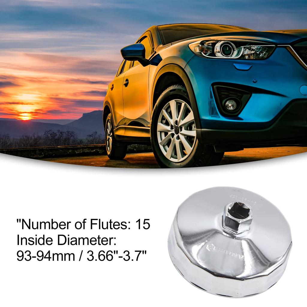 ACROPIX Car Filter Wrench Cap Socket Housing Tool Remover 15 Flutes 93-94mm Silver Tone 1pc