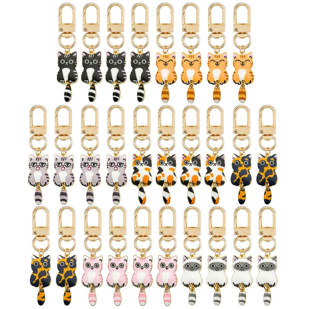 HAMILO Cat Keychains, Key Rings, Bicycle, Car, and Bag Charms, 7 Types, 4 Pieces Each, Total of 28 Pieces