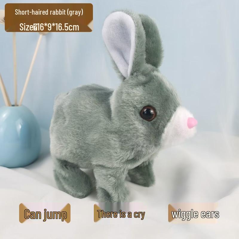 Plush Interactive White Rabbit Toy - Walking, Talking, Ear-Wiggling, Mouth-Moving Long-Haired Pet Simulation.
