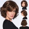 European and American Fashionable Women's Short Curly Hair Wig, Brown Slanted Bangs, High-temperature Silk Wig Headband