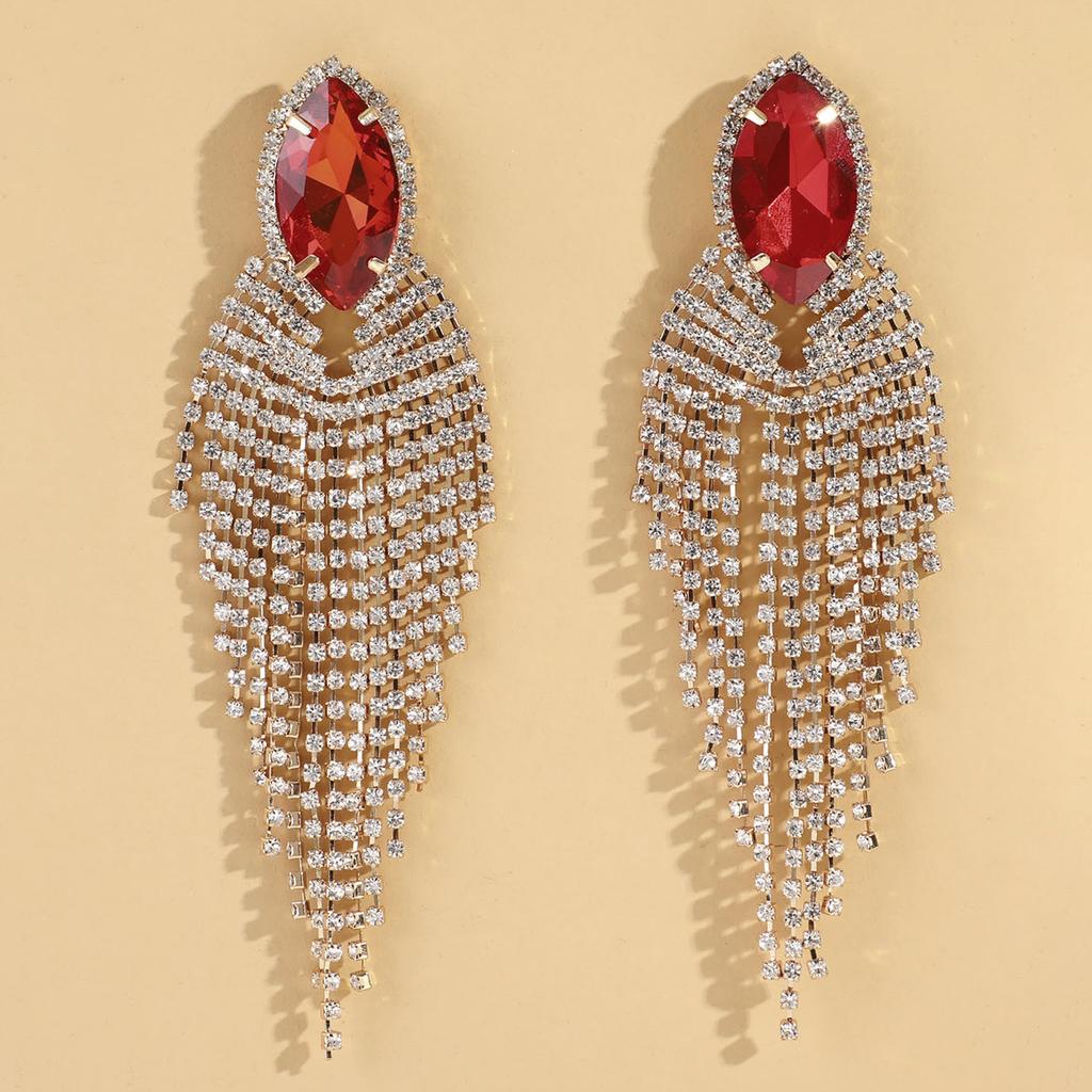 2pcs Luxurious and Fashionable Women's Crystal Rhinestone Tassel Earrings, Luxurious Zircon, Romantic Dating Gifts