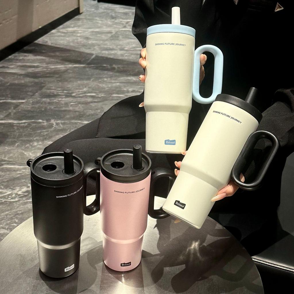 316 Stainless Steel Insulated Water Cup with Straw, Large Capacity, Handle, Portable Tea Container for Outdoor/Car Use