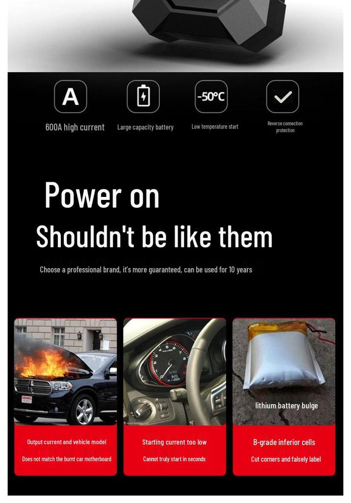 12V Car Jump Starter & Power Bank - Large Capacity Emergency Battery Backup
