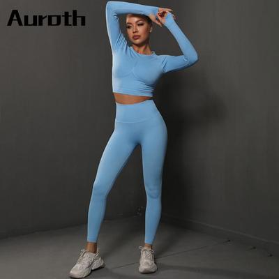 Auroth Trajes deportivos Conjunto de yoga para mujer Fitness Leggings de cintura alta de manga larga sin costuras Ropa deportiva
