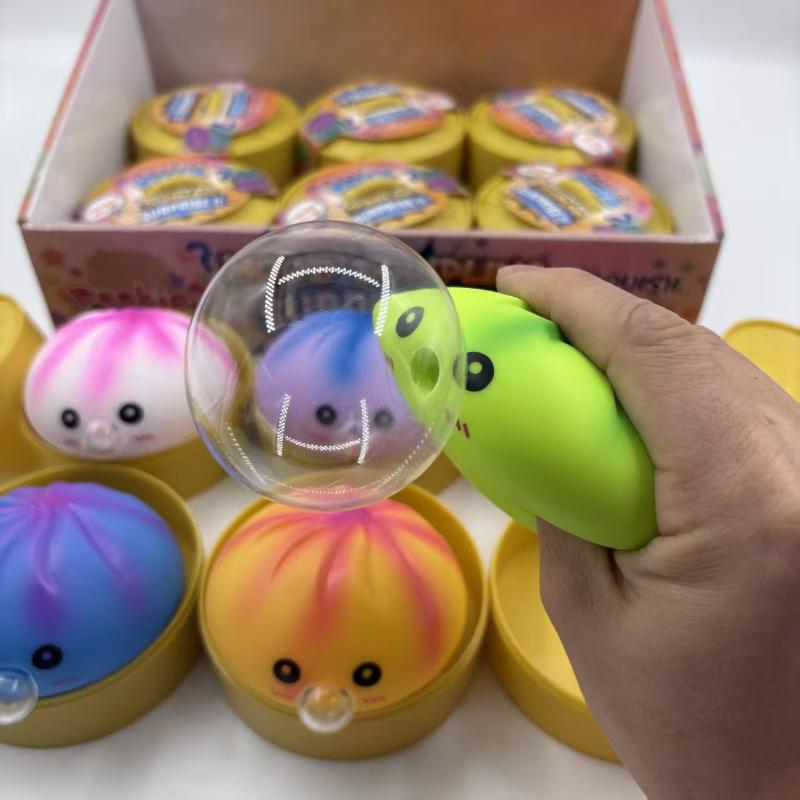 1Pcs Colorful Squeeze Bubble Bun Toy With Steamer, Stress Relief Squishy Emotion Bun, Funny Decompress Toy For Kids & Adults