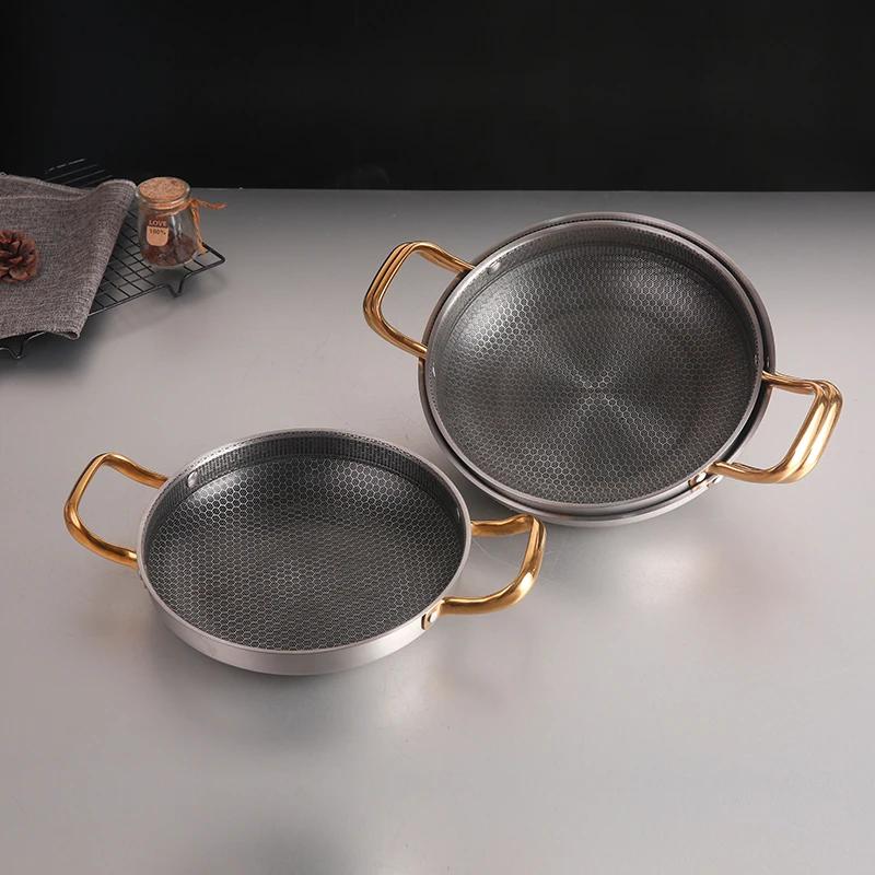 Honeycomb Dry Pot Stainless Steel Seafood Rice Pot Lobster Plate Thickened Commercial Creative Double Ear Pan Dry Pot Hotpot