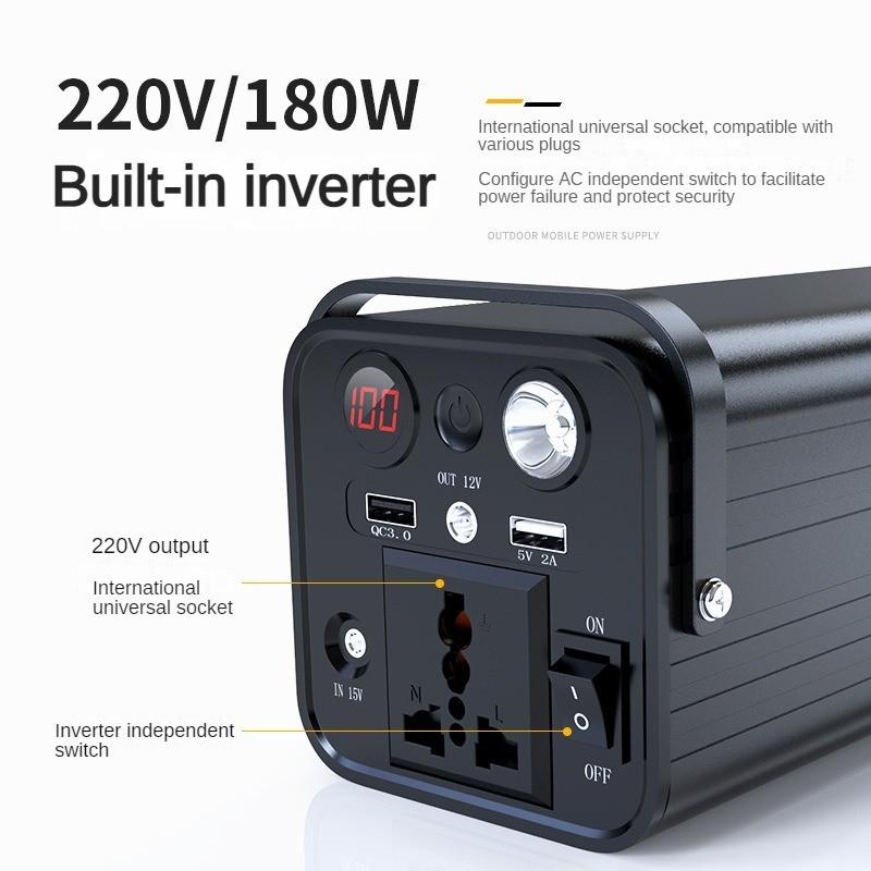 Sursă de alimentare mobilă de exterior 180W Baterie externă portabilă de mare capacitate Echipament de urgență pentru camping, standuri, pană de curent