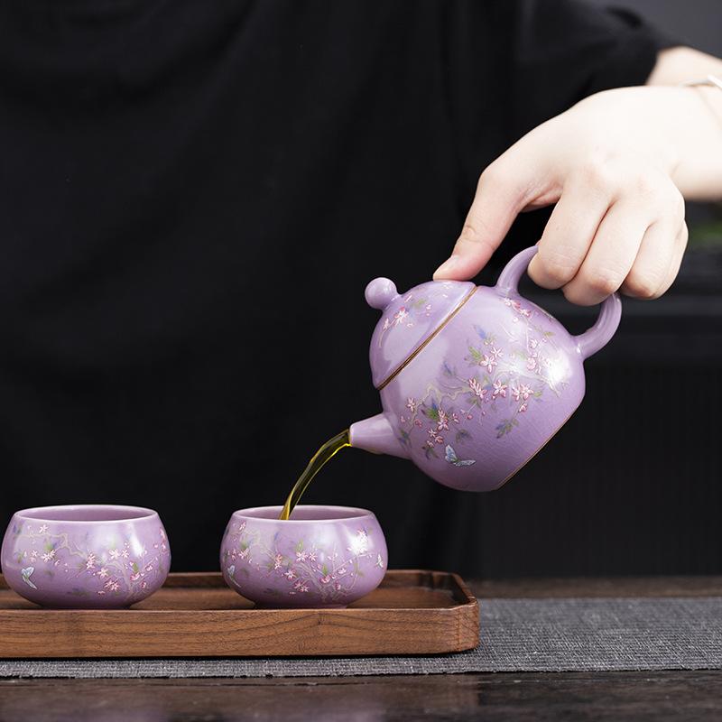 Purple Porcelain Ru Kiln New Model Brewing Household Small Tea Table Complete Set Light Luxury High-end