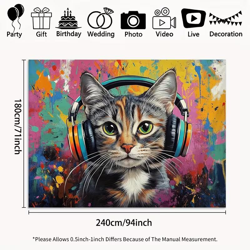 Hip Hop Cat 2D Backdrop, Colorful Graffiti & Music Photo Background