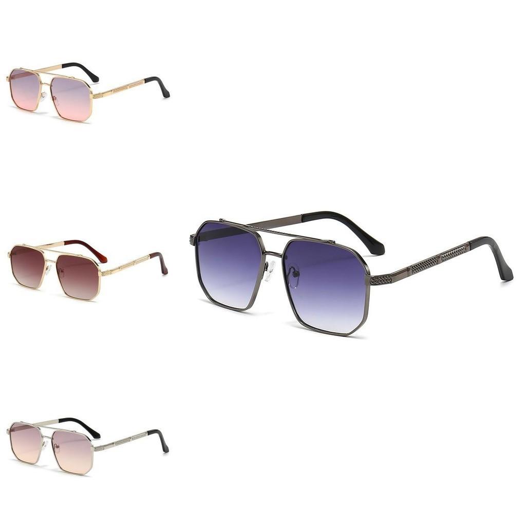 New Men's Sunglasses European And American Popular Metal Double Beam Stylish Oversized Shades Driving Sun Glasses Women