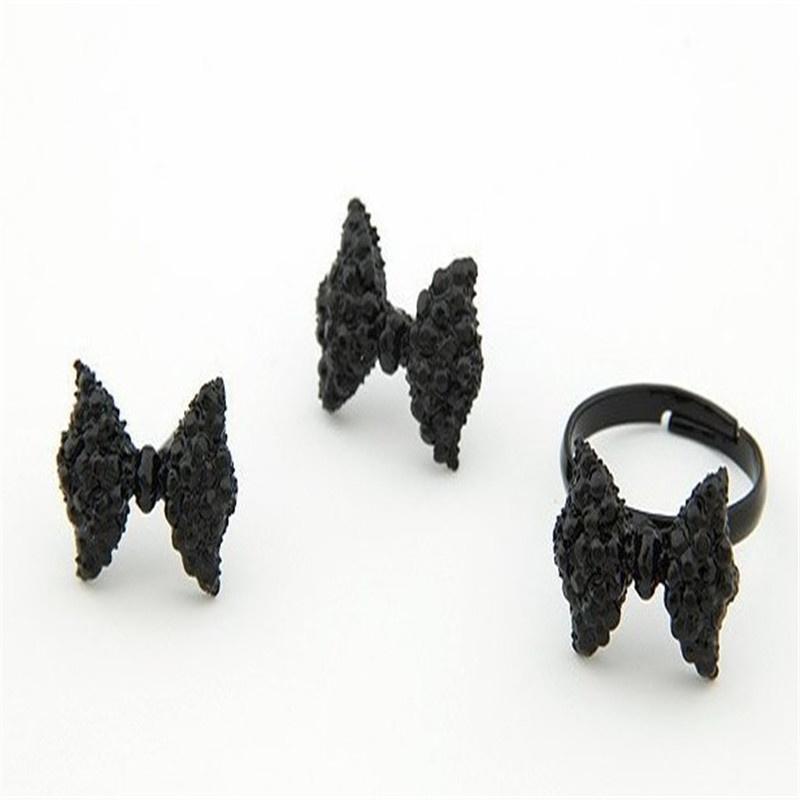 Женская мода винтажные милые черные стразы бабочка бант кольца ювелирные аксессуары