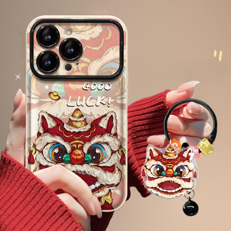 Applicable To Apple 15 Mobile Phone Case IPhone 13/14promax Year of The Dragon Lion Dance Pendant 11/12 Flip Mirror Xr