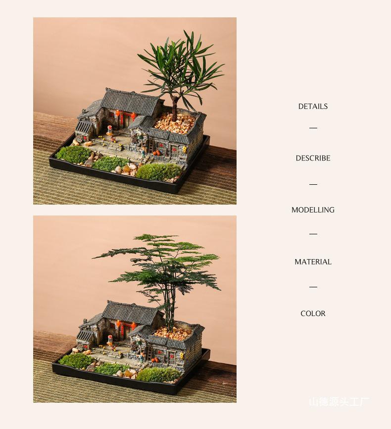 Retro Farmhouse Courtyard Miniature: Nostalgic Desktop Bonsai Decor for Living Room