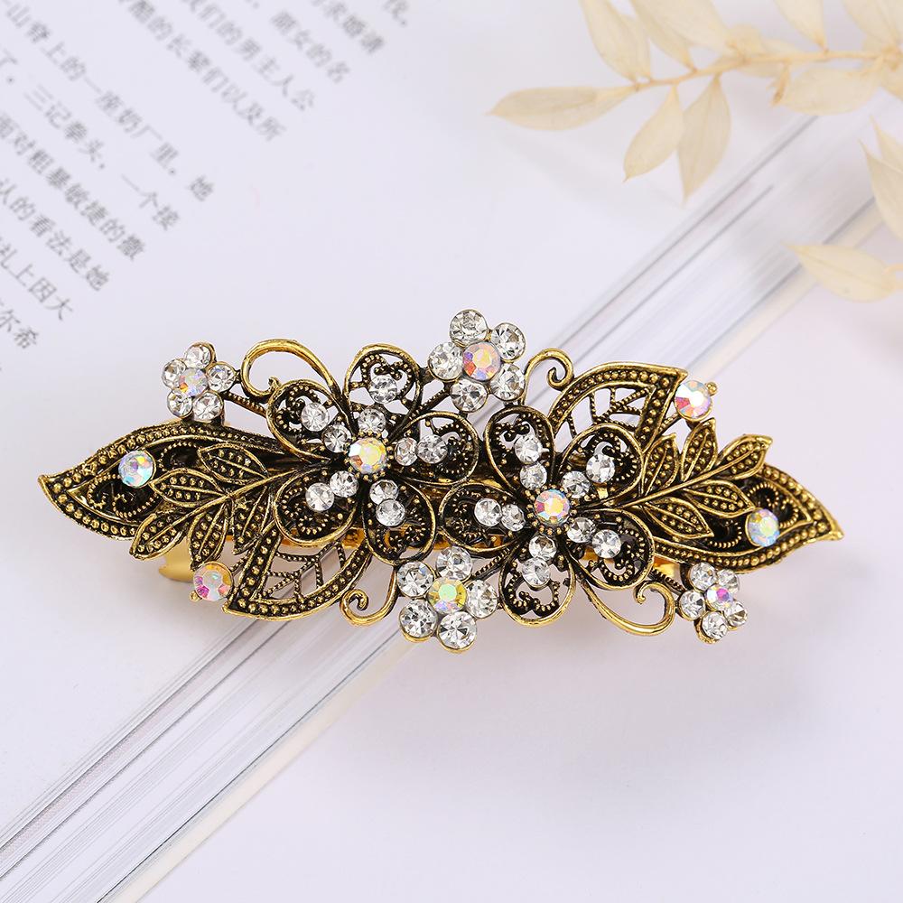 

Корейская мода ретро красочная заколка со стразами элегантные женские бронзовый металл цветочная пластина заколка на макушку ободок аксессуар для волос