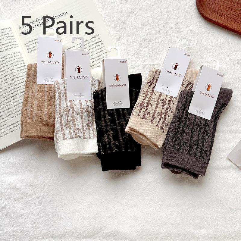 

5 пар женских осенних ретро теплых утолщенных хлопковых носков средней длины 5 Pairs