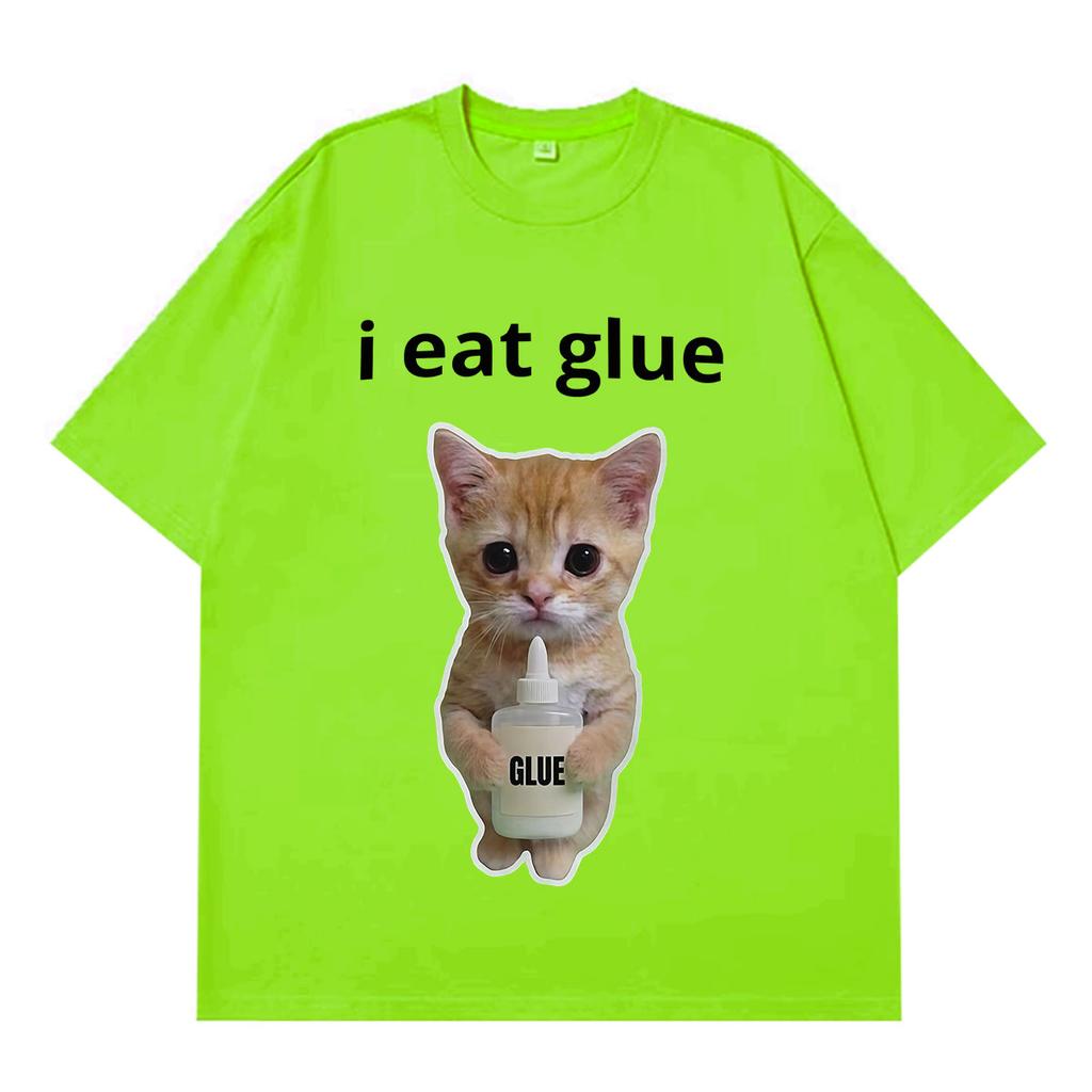 I Eat Glue Funny Cat Meme T Shirt Unisex Wome Fashion Oversized Tshirt Shortsleeved Cotton Hiphop Cotton Tshirt Streetwear