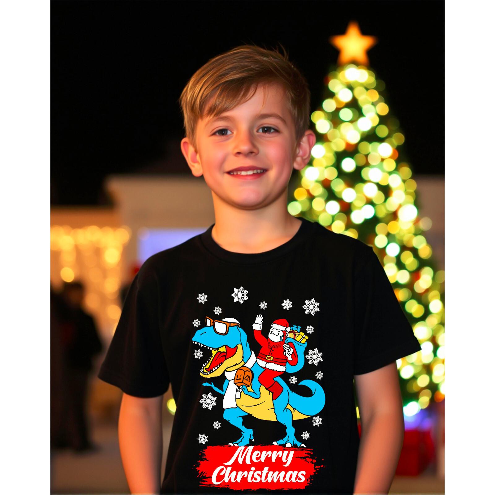Merry Rex Mas T-Shirt Santa Riding A T-Rex Dinosaur Christmas Xmas Unisex Top XXXL