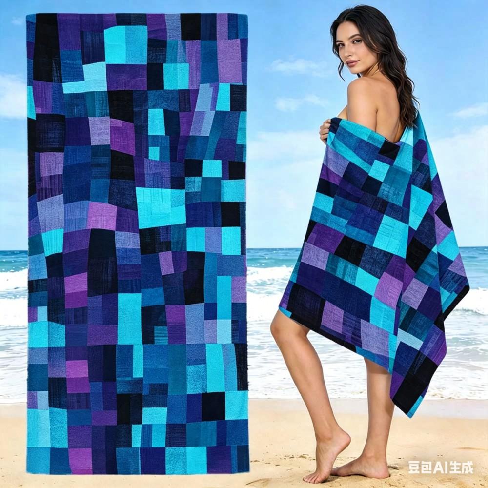 Buntes Geometrisches Mikrofaser Strandtuch Abstraktes Patchwork Badetuch Schnelltrocknend Sandfrei Schwimmlaken für Reise Pool