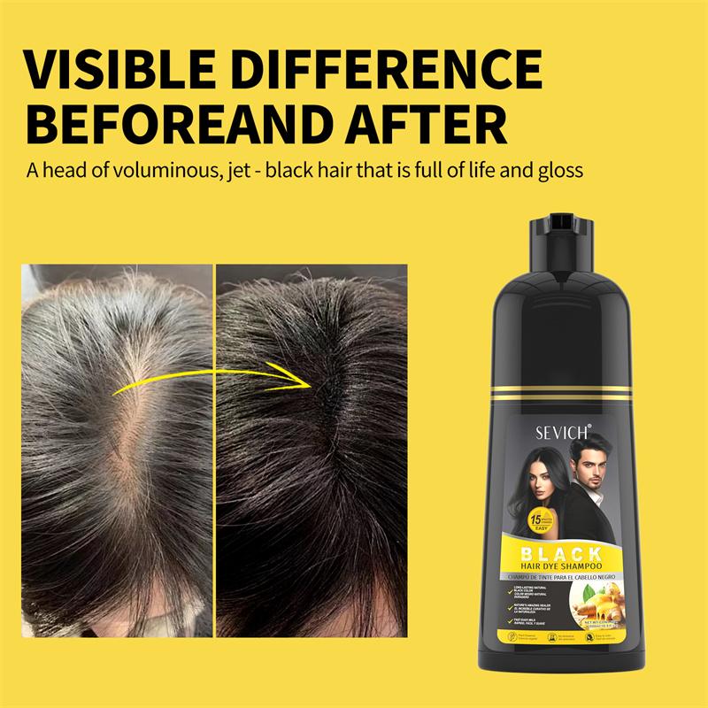 3 In 1 Herbal Healthy Hair Dyeing 500ml SEVICH Black Hair Dye Shampoo For Men Women Plant Instant Color Shampoo Ginger Black Hair Dye
