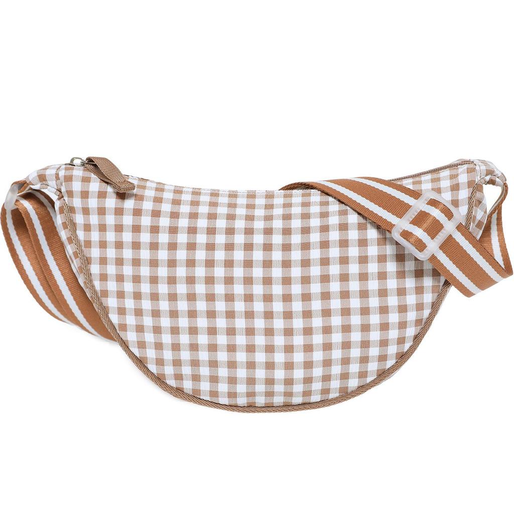 Checkered Dumpling Bag for Commuting Women, Trendy Crossbody Bag, Lightweight Small Crossbody Bag
