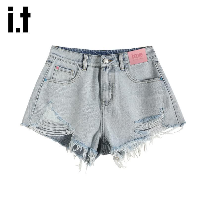 Izzue IT Women s Washed Ripped Frayed Hem Denim Shorts M