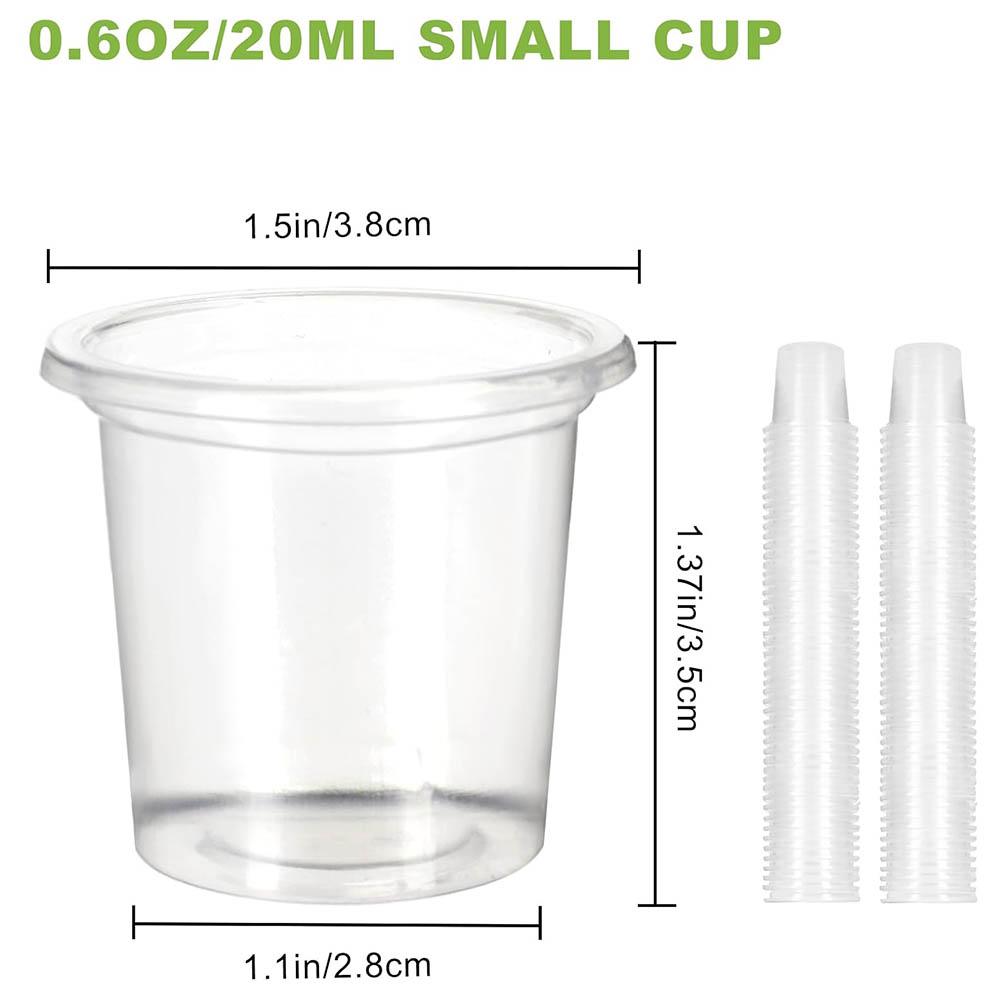 

0.6oz/20ml Disposable Mini Jello Shots Cups,Tiny Clear Plastic Sample Cups for Tequila Alcohol Tasting,One Shot Cheers Party 100pcs