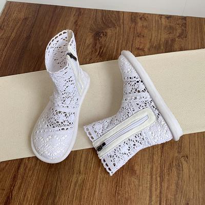 Literary Mori Female Lace Mesh Summer Beach Seaside Fisherman Shoes Net Boots Round Head Soft Sole Flat Shoes Women's Boots Hollow