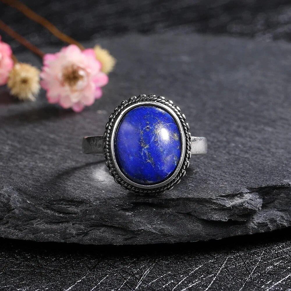 Natürlicher großer ovaler natürlicher Lapislazuli-Ring für Frauen Geschenk Vintage großer Ring Großhandel feiner Schmuck