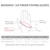 BASSDASH Fishing Gloves, 3/4 Finger, UPF 50+, Non-Slip, Unisex