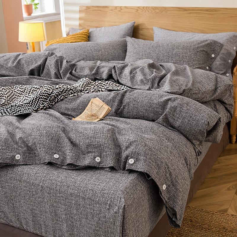 Simple Bed Pure Cotton Polished Four-Piece Cotton Quilt Cover Thickened Warm Bed Sheet 1.8M Double Bed