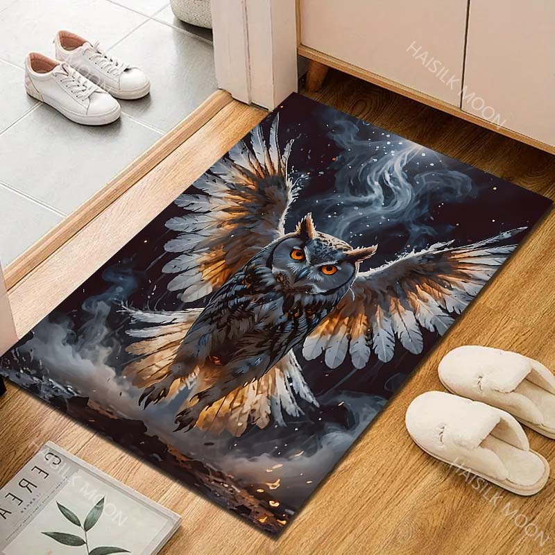 1PC Mystic owl spreading fiery wings Carpet for Living Room Bedroom Sofa Home Decor Rus Non-slip Floor Mat Luxury Gift
