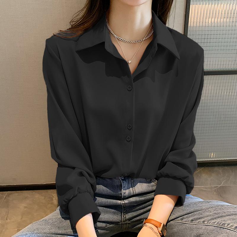 Women Shirts Casual Chiffon Shirt Office Lady Fashion Female Long Sleeve Loose Solid Blouse Tops
