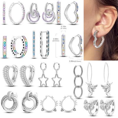 Hoop Earrings 925 Silver Sparkling Pave U Shape Butterfly Heart Fashion Earring Jewelry Gift For Women Girl PartyEngagement