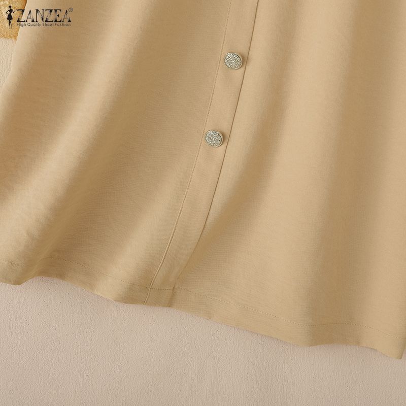 ZANZEA Women Casual V-Neck Loose Lace Splice 3/4 Sleeve Blouse