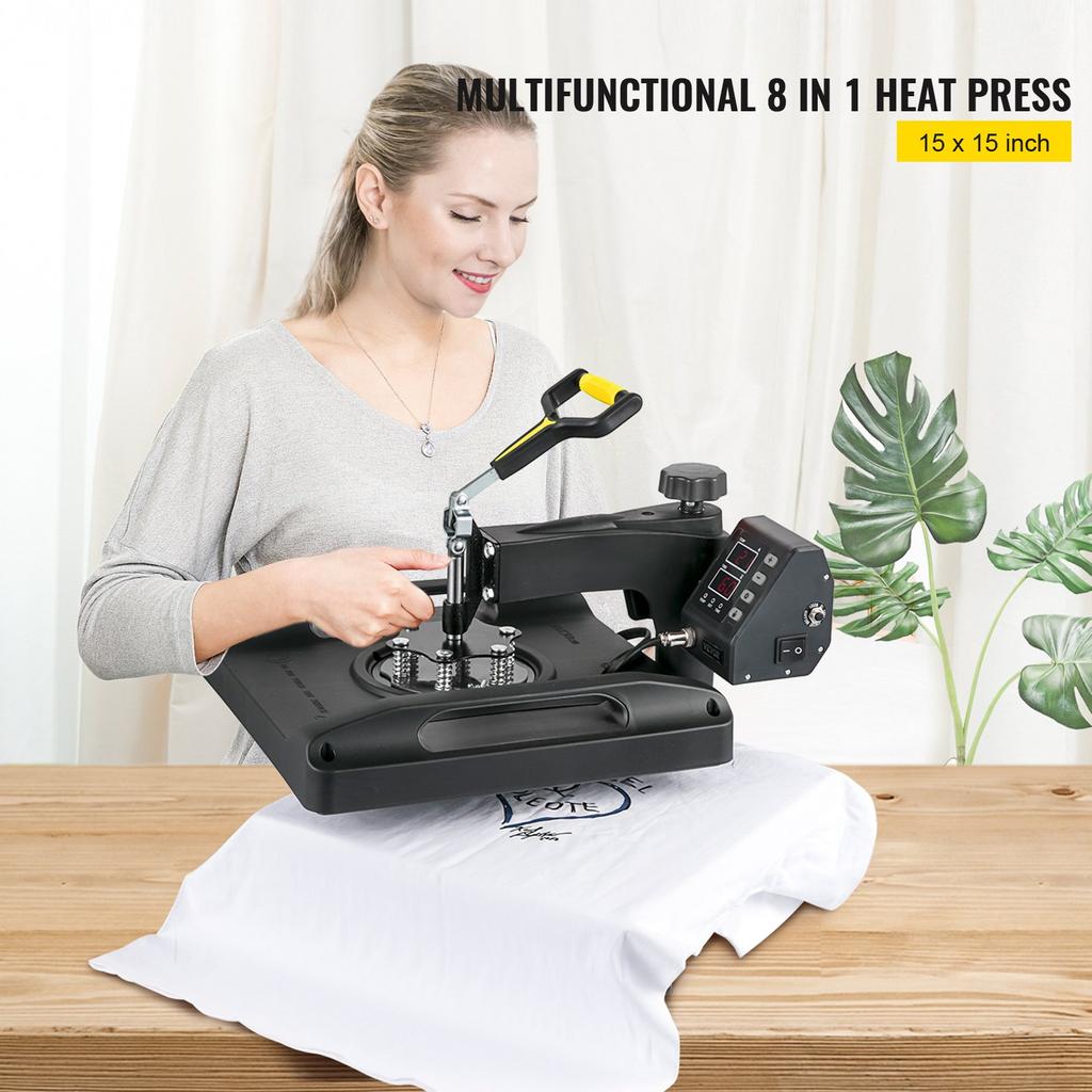 VEVOR Heat Press Machine 15 x 15 Inch 8 In 1 Heat Press 1000W Sublimation Machine 360 degrees Rotation Swing Away Heat Press 8 In 1 Shirt Printing