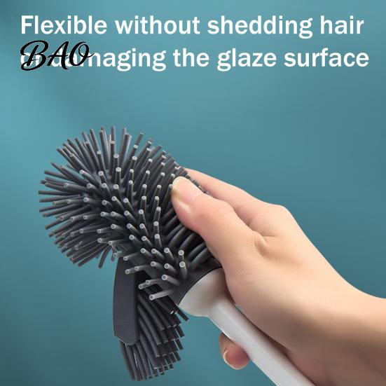 Cleaning Brush Long Handle Toilet with Anti-Slip Grip, Silicone Bristles Curved Resistant Double Head for Deep Stain Removal