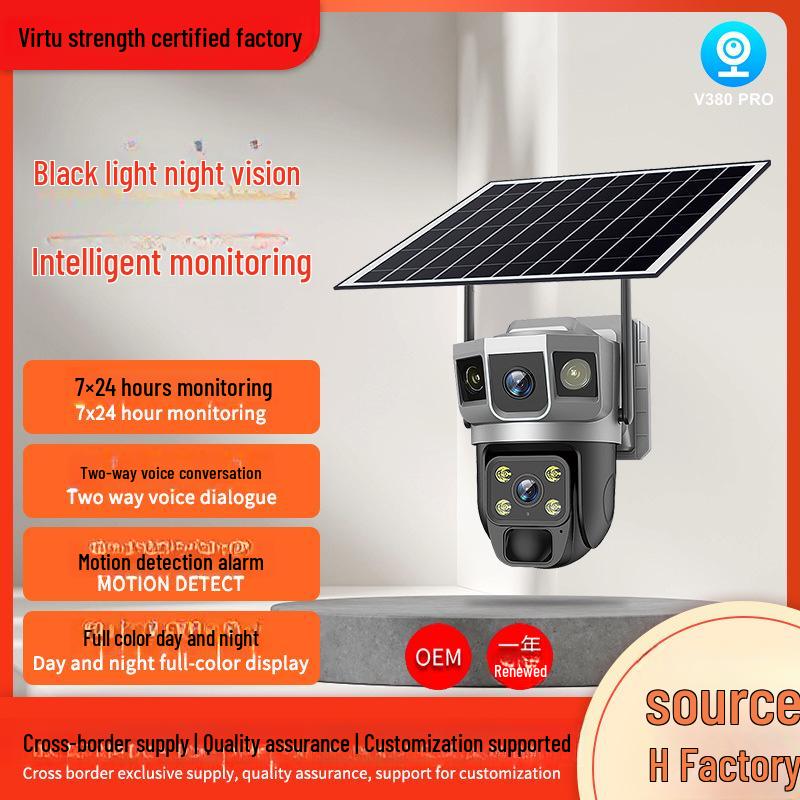 

V380 Solar-Powered Wireless HD Outdoor Smart Surveillance Camera Three-screen WiFi English