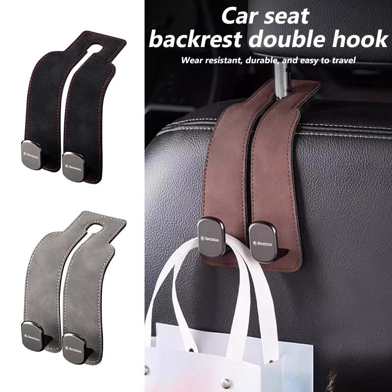 CKDQ9 For Skoda 2 in 1 Car Headrest Hook Suede Rear Seat Hanging Dual Hook Alloy Hook Storage Hanger Rapid Octavia Derivative Enyaq-iV