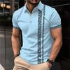 Men's Shirt Polo Casual Zip Short Sleeve Fashion Casual Zipper Summer Spring Regular Fit 3D Flower Stripes Print Shirt