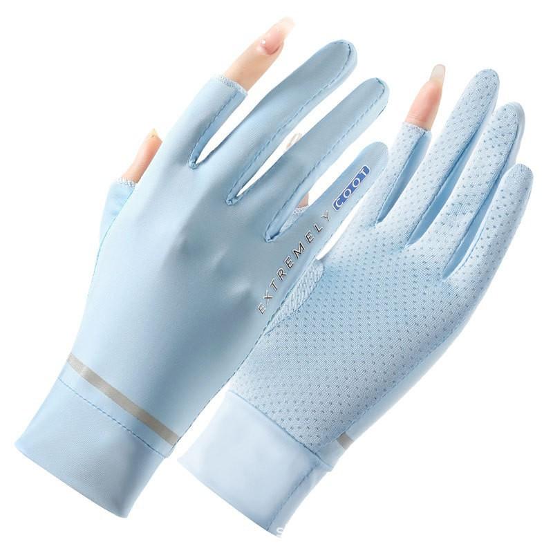 Sunscreen Gloves for Women's UV Anti Icing Silk Full Finger Touch Screen Gloves Thin Driving and Cycling Fishing Finger Leaking Gloves