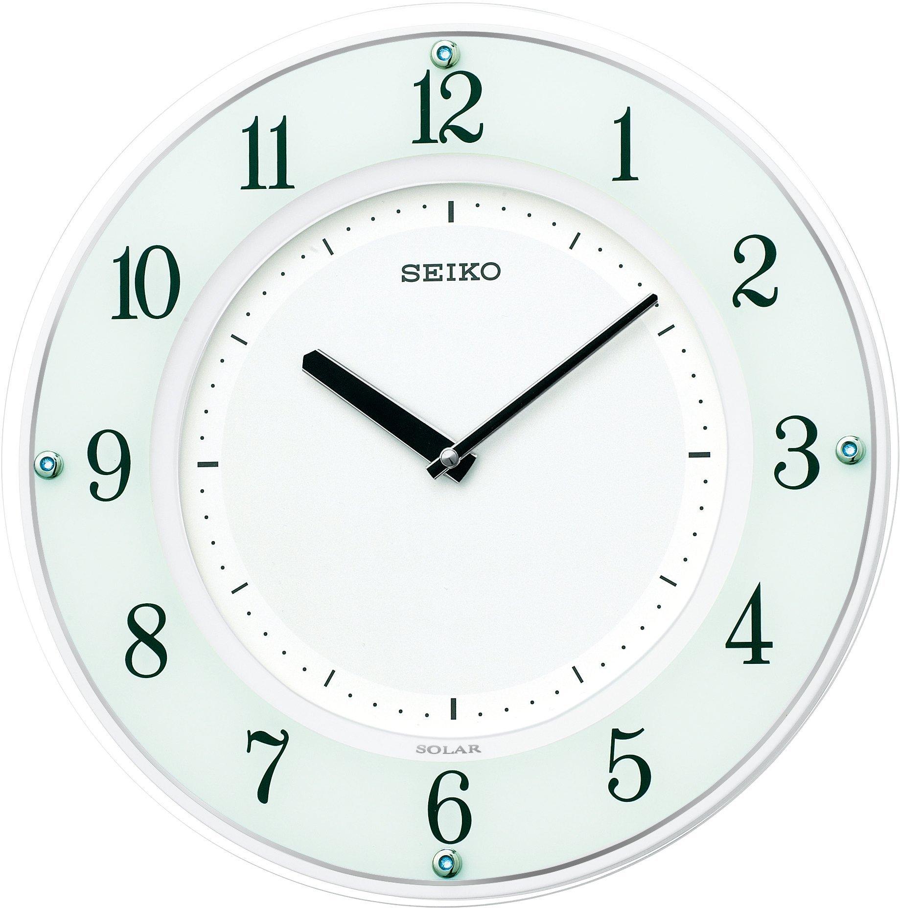 Seiko Clock Analog Wall Slim Wooden SF505W SEIKO SOLAR+ Solar-Powered Clock, Design, Frame, White, белый