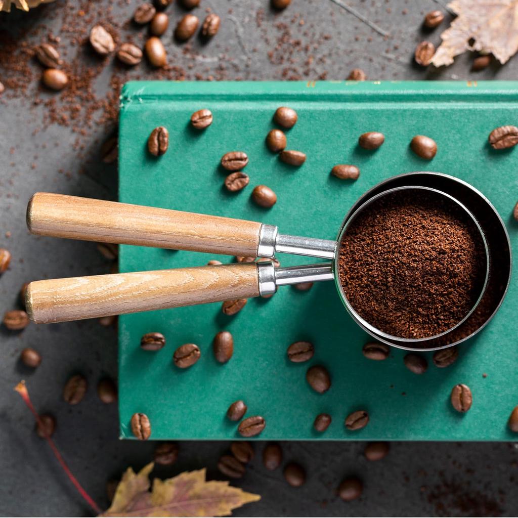 Uxcell 2-Piece Coffee Measuring Spoon, 4" X 0.8", 30ml Stainless Steel Coffee Scoop with Wooden Handle for Ground Coffee or Tea, Silver