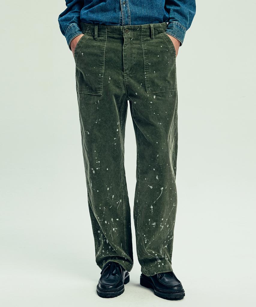KND Washed & Splatter Painted Corduroy Fatigue Pants Sand Olive Khaki