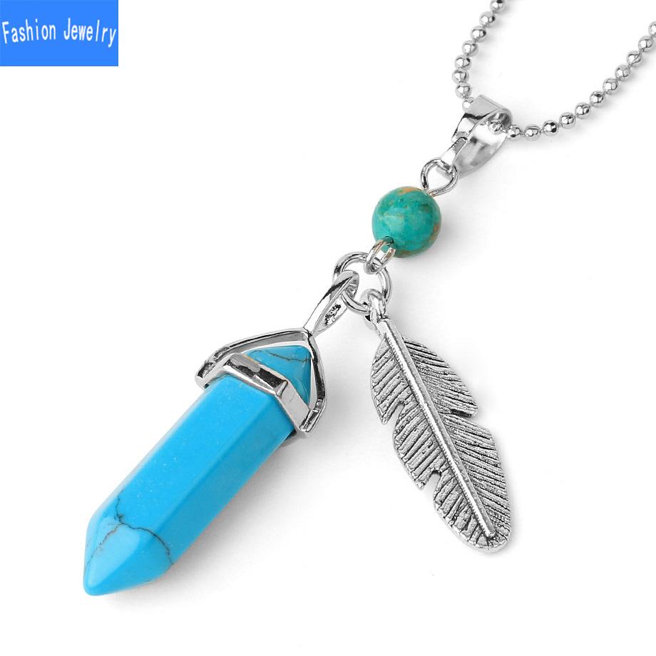 Kristall vielseitige beliebte sechseckige Pyramide Naturstein Feder Anhänger Kugel Halskette