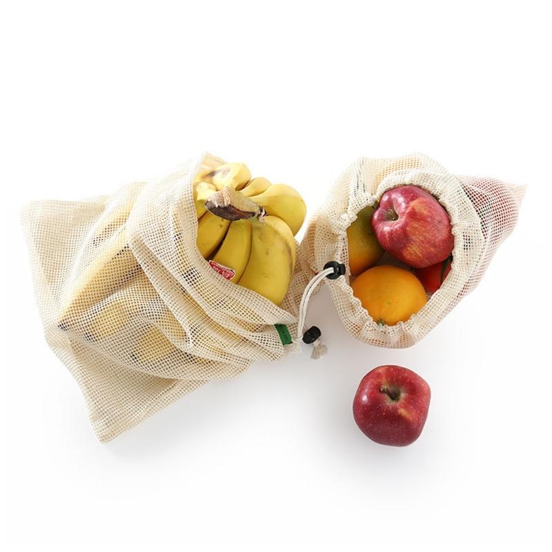 Breathable Cotton Drawstring Storage Bags Assorted Sizes For Freshness Produce Kitchen Organization Sustainable
