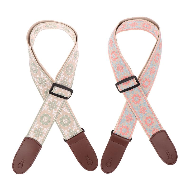 Gitarrengurt Bass Baumwolle Leder Stickerei Gurte Verstellbarer Halsgurt E-Gitarre Akustikgitarre Bass Zubehör