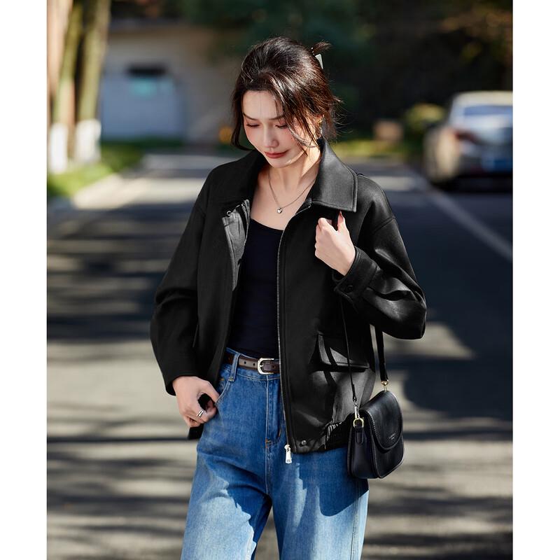 TERRE BLEUE Damen Jacke aus Kunstleder mit lockerem Schnitt