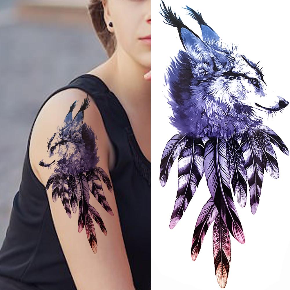 Tatuaggio temporaneo ad acquerello con albero della vita per donne, acchiappasogni, drago, foresta, peonia, adesivo per tatuaggio, finto pizzo, bussola, piuma.